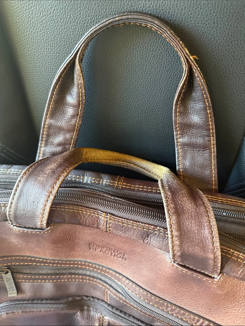 Kenneth Cole Reaction Brown Leather Briefcase with Dual Front Pockets